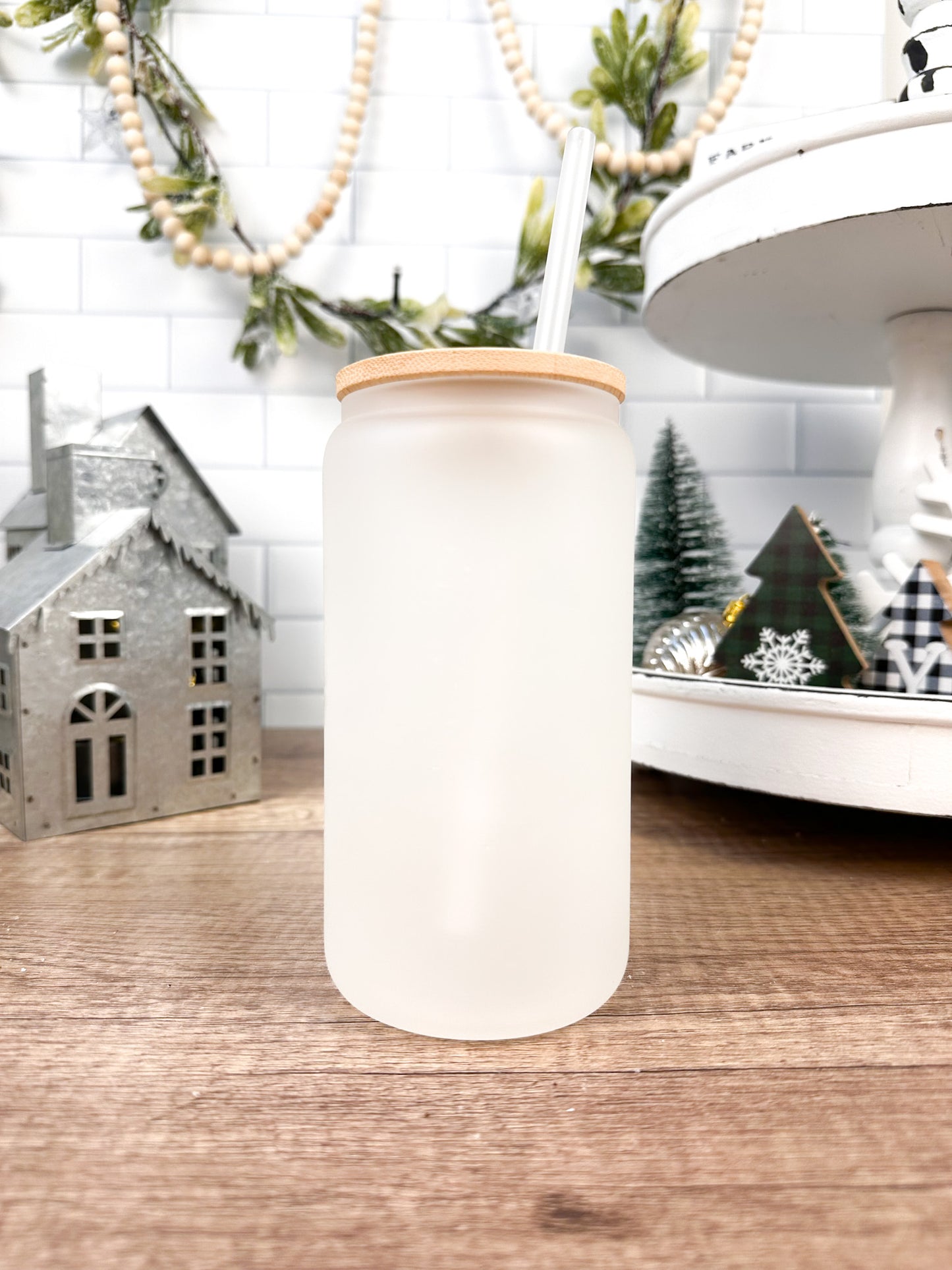 Blank Cup Only-16oz Glass Cups w/bamboo lids and straws