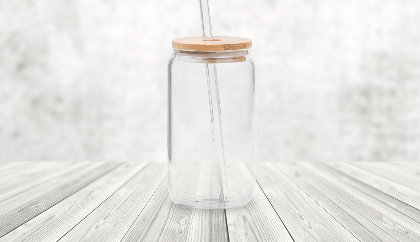 Blank Cup Only-16oz Glass Cups w/bamboo lids and straws