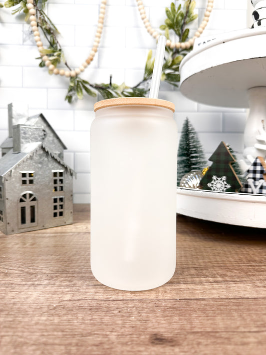 Blank Cup Only-16oz Glass Cups w/bamboo lids and straws